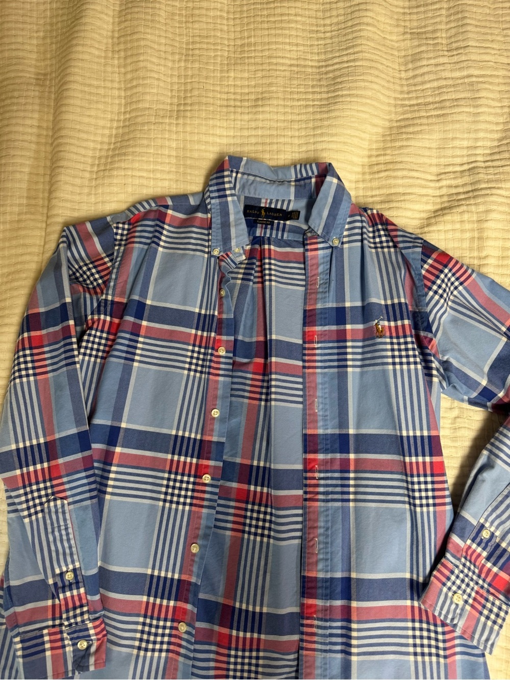 Ralph Lauren Polo size M Light Blue, Navy & Red Plaid Button-Down Shirt